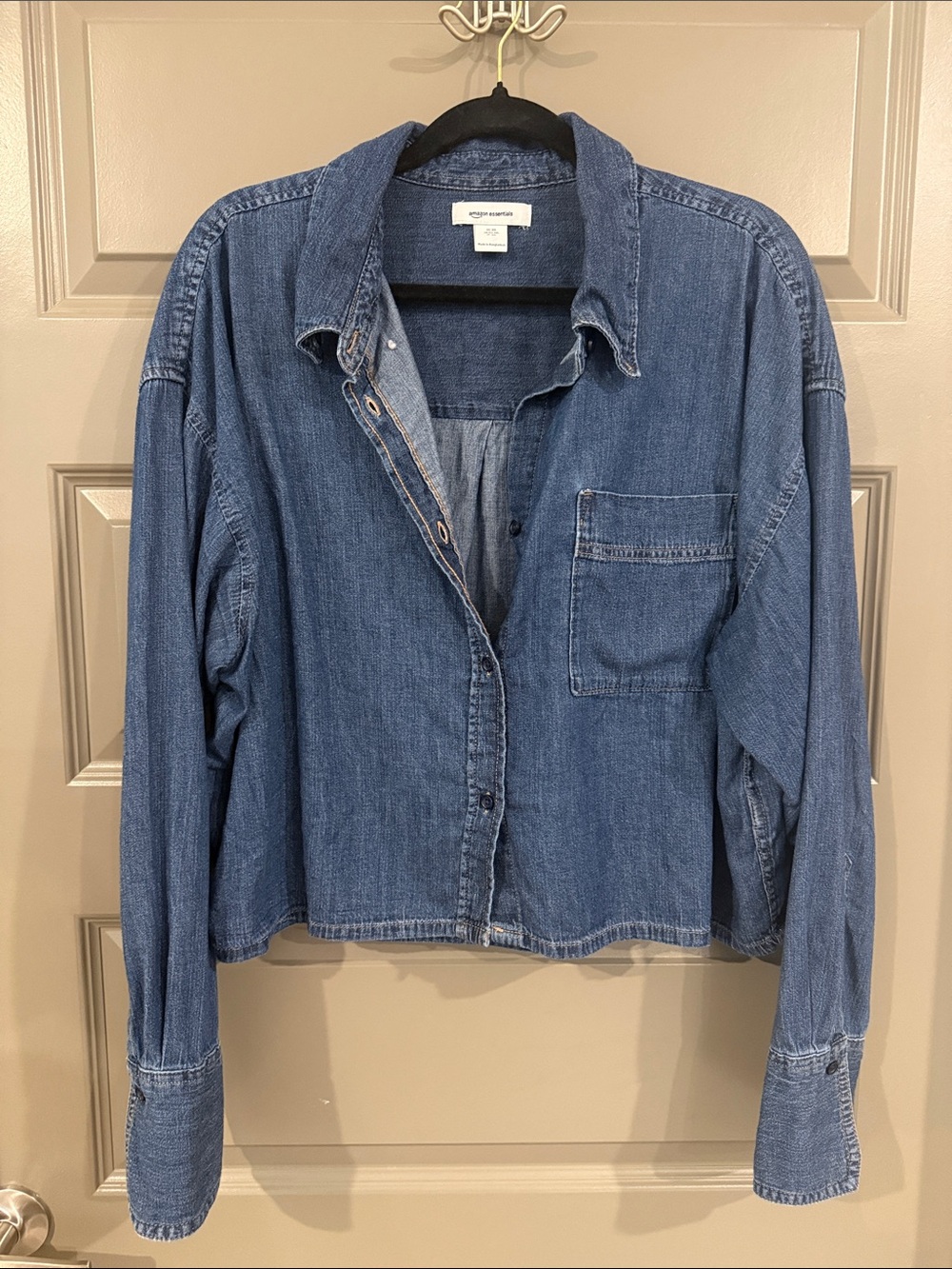 Amazon Essentials Blue Denim Crop Button-Up Shirt